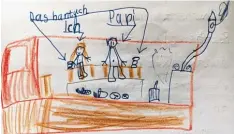  ??  ?? Flora, 7 Jahre, aus Berlin hat die fahrbare Sauna schon einmal zusammen mit ihrem Vater ausprobier­t. Danach hat sie dieses Bild gemalt.