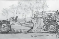  ??  ?? Big Scraper, drawing by Bill Morton at Toowoomba Art Society.