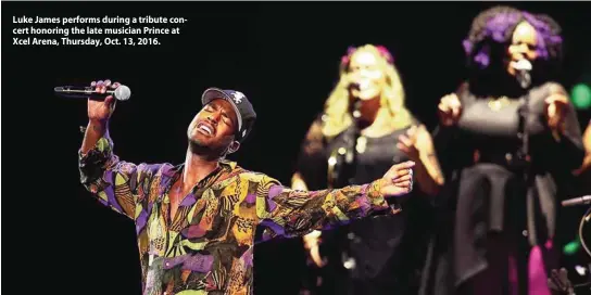  ??  ?? Luke James performs during a tribute concert honoring the late musician Prince at Xcel Arena, Thursday, Oct. 13, 2016.
