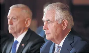  ??  ?? US Secretary of State Rex Tillerson, right, and Secretary of Defence Jim Mattis join a meeting at Government House in Sydney yesterday.