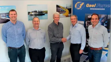  ??  ?? from L to R: Stephen Offord (production director, Gael Force Engineerin­g), Jim Brown (operations director, Gael Force Marine Equipment), John Offord, Stewart Graham (MD Gael Force Group), Jamie Young (sales director, Gael Force Group)