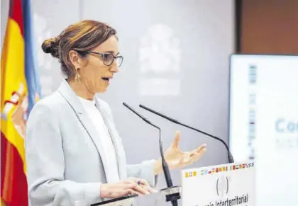  ?? EP ?? La ministra de Sanidad, Mónica García, tras el Consejo Interterri­torial.