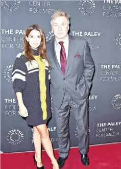  ??  ?? Baldwin and his wife Hilaria attend A Paley Honours Luncheon in his honour at The Paley Centre for Media on Thursday in New York City. — AFP photo