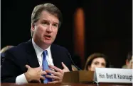  ?? AP PHOTO BY JACQUELYN MARTIN ?? President Donald Trump's Supreme Court nominee, Brett Kavanaugh, gestures as he testifies before the Senate Judiciary Committee on Capitol Hill in Washington, Wednesday, Sept. 5, on the second day of his confirmati­on hearing to replace retired Justice Anthony Kennedy.