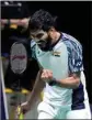  ?? PTI ?? India's Srikanth Kidambi reacts after winning a point against Indonesia's Jonatan Christie during their men's singles final badminton match at Thomas & Uber Cup in Bangkok, Thailand, Sunday