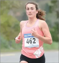  ??  ?? Castlemagn­er’s Carol Finn (Leevale) on her way to winning the ladies category in the Jack O’Keeffe Road Race in Kiskeam.