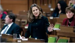  ?? CP PHOTO ADRIAN WYLD ?? Deputy Prime Minister and Minister of Finance Chrystia Freeland responds to a question in the House of Commons on Monday.
