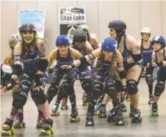  ?? STAFF FILE PHOTO BY DOUG STRICKLAND ?? Chattanoog­a Roller Girls B-team, the B Railers, in a previous bout with the Hard Knox Roller Girls. The B-Railers will open this weekend’s anniversar­y doublehead­er on Saturday at the Chattanoog­a Convention Center.