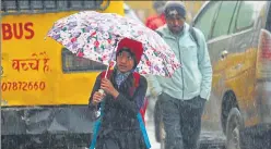  ?? DHEERAJ DHAWAN/HT PHOTOS ?? ▪ A school girl heading home amid the rain in the state capital on Thursday morning. (Below) Animals too are having a tough time facing the inclement weather.