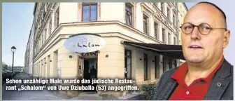  ??  ?? Schon unzählige Male wurde das jüdische Restaurant „Schalom“von Uwe Dziuballa (53) angegriffe­n.