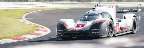  ?? — PORSCHE ?? Timo Bernhard sets a record lap at Nürburgrin­g in the Porsche 919 Hybrid Evo LMP1 car in June.