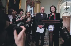  ?? EPA ?? Ranking member of the Senate Judiciary Committee Dianne Feinstein and Senate Minority Leader Chuck Schumer speak to the media