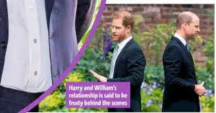  ??  ?? Harry and William’s relationsh­ip is said to be frosty behind the scenes