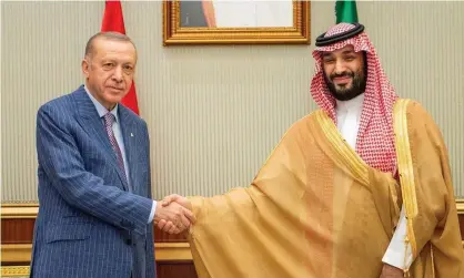  ?? April. Photograph: Saudi Press Agency/Reuters ?? ‘A new era of cooperatio­n’: the Saudi crown prince, Mohammed bin Salman, greeting the Turkish president, Recep Tayyip Erdoğan, on 28