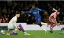  ?? Darren Walsh/Chelsea FC/Getty Images ?? Nicolas Jackson equalises for Chelsea in the first half after slotting the ball past Illan Meslier. Photograph: