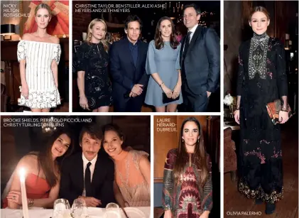  ??  ?? NICKY HILTON ROTHSCHILD CHRISTINE TAYLOR, BEN STILLER, ALEXI ASHE MEYERS AND SETH MEYERS BROOKE SHIELDS, PIERPAOLO PICCIOLI AND CHRISTY TURLINGTON BURNS LAURE HÉRIARD   DUBREUIL OLIVIA PALERMO