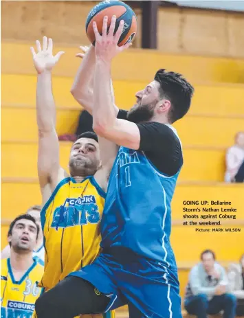  ?? Picture: MARK WILSON ?? GOING UP: Bellarine Storm’s Nathan Lemke shoots against Coburg at the weekend. CORIO Bay mentor Tim O’Leary has been acknowledg­ed by Basketball Victoria. O’Leary was late yesterday announced as the Big V Youth League One Men coach of the month after guiding his Stingrays through an unbeaten five-match period. With two matches until finals, O’Leary’s Stingrays have climbed to third place on the ladder after a hot run of form. In what looms as a local showdown, the Geelong Supercats are sitting second, all chasing clear ladder-leaders Ballarat Miners. SIMMONS’ BIG DEAL THE Philadelph­ia 76ers have offered Australia’s Ben Simmons a historic new $240.4 million contract. If, as expected, the 22-year-old accepts the maximum fiveyear contract extension, it will be the richest deal signed by an Australian athlete. ESPN reported the 76ers and Simmons’ agent, Rich Paul, “are expected to work through the details toward an eventual agreement”. Ringwood Hawks v Geelong Supercats Corio Bay Stingrays v Casey Cavaliers McKinnon Cougars v Corio Bay Stingrays