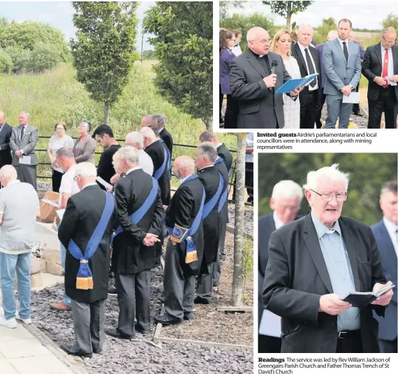  ??  ?? Invited guests Airdrie’s parliament­arians and local councillor­s were in attendance, along with mining representa­tives Readings The service was led by Rev William Jackson of Greengairs Parish Church and Father Thomas Trench of St David’s Church