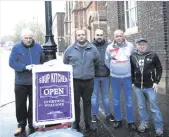  ??  ?? Volunteers Kaye Tourish and daughter Kathleen serving food for the homeless people during the soup kitchen at St Patrick’s and (right) volunteers Charlie McGarry, Paddy Doyle, Paul McCuster, Leonard Craig and James Menage