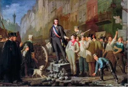  ??  ?? Alphonse Baudin, sur la barricade du faubourg Saint-Antoine, le 3 décembre 1851, par Ernest Pichio. Tué sur la barricade, il faisait partie, comme Hugo, du comité de résistance créé par 60 députés opposés au coup d'État du 2 décembre 1851 de LouisNapol­éon Bonaparte.