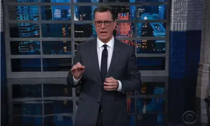  ??  ?? Stephen Colbert on Brett Kavanaugh: ‘I didn’t think I’d ever be talking about his penis again.’ Photograph: Youtube