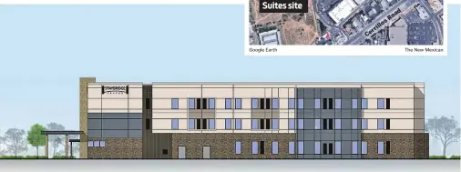  ?? COURTESY IMAGE ?? An artist’s rendering shows the proposed Staybridge Suites near the San Isidro Plaza shopping center off Cerrillos Road.