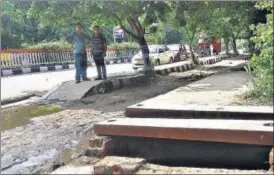  ?? HTPHOTOS ?? The drain in which Anil Gupta (below) fell during his evening walk on Sunday. The drain was reportedly covered after Gupta died.