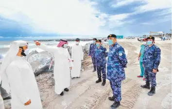  ?? ?? Brigadier Abdullah Bin Amer inspects the preparatio­ns to confront the tropical storm Shaheen in the Eastern Province yesterday.