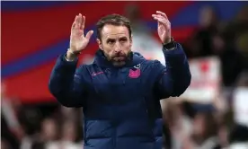  ?? Photograph: Jason Pix/Shuttersto­ck ?? Gareth Southgate salutes the Wembley crowd after England’s 5-0 win against Albania on Friday.