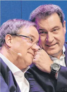  ?? FOTO: KRICK/IMAGO IMAGES ?? Es gab Zeiten, da passte anscheinen­d kaum ein Blatt zwischen Armin Laschet und Markus Söder. Derzeit entzweit sie die K-Frage der Union.