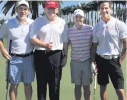 ??  ?? From left: ClearSport­s CEO Garry Singer, US President Donald Trump, Rory McIlroy and ex-baseball player Paul O’Neill on the course in Florida
