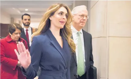  ?? Picture / AP ?? Hope Hicks wasn’t interested in talking to the press as she arrived to meet the House Intelligen­ce Committee behind closed doors on Wednesday.