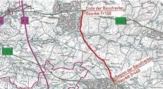  ?? GRAFIK: STRASSEN.NRW ?? Die rote Linie zeigt den Verlauf des neuen kombiniert­en Rad- und Gehweges zwischen Metzkausen und Homberg entlang der L156.