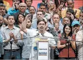  ?? JUAN BARRETO/GETTY-AFP ?? Assembly Vice President and opposition leader Freddy Guevara speaks Monday during an event in Caracas.