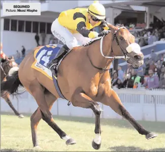  ?? Picture: ?? SEQUINED Nkosi Hlophe (13.05) - ITSARUSH.CO.ZA WELCOMES YOU MAIDEN PLATE of R80000 over 1200m (14.20) - TABONLINE.CO.ZA MR 88 HANDICAP of R86000 over 1800m