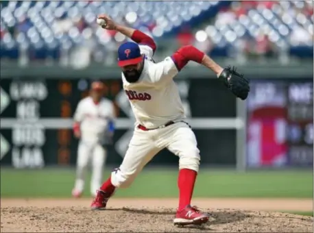  ?? DERIK HAMILTON — THE ASSOCIATED PRESS ?? Shortly after the Phillies finished off the Astros, 9-0, Wednesday night, general manager Matt Klentak announced that the club had dealt reliever Pat Neshek to Colorado for three low-level minor league prospects.