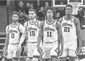  ?? PATRICK GORSKI/USA TODAY SPORTS ?? Illinois looks loaded with, from left, guard Alan Griffin, forward Giorgi Bezhanishv­ili, guard Ayo Dosunmu, and center Kofi Cockburn. Dosunmu, a first-team all-league player last season and last year’s Big Ten freshman of the year, both turned down the opportunit­y to enter the NBA draft.