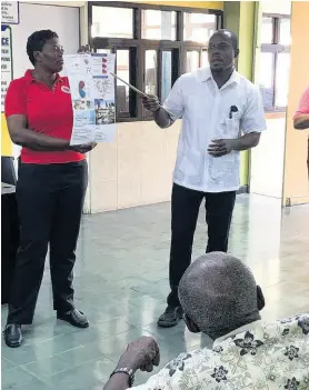  ??  ?? Cardiovasc­ular technologi­st Natallie Johnson and cardiovasc­ular charge nurse Uchenna Obi educating patients about heart disease.