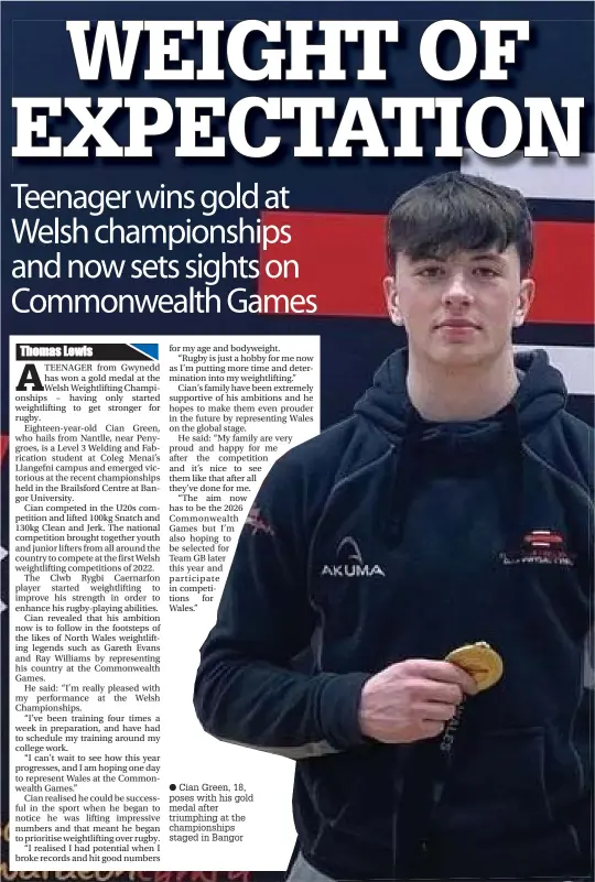  ?? ?? Cian Green, 18, poses with his gold medal after triumphing at the championsh­ips staged in Bangor