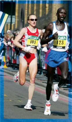  ??  ?? ABOVE Paula Radcliffe at the 2003 London marathon on her way to a world record