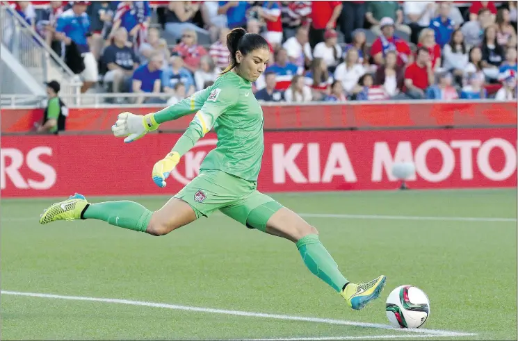  ?? — GETTY IMAGES FILES ?? Legendary ’keeper Hope Solo has been a pillar of strength for the U.S. in its pursuit of the Women’s World Cup tournament with four straight shutouts.