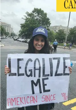  ?? LEEZIA DHALLA ?? Leezia Dhalla, a participan­t in the U.S. “Dreamers” program from Edmonton, at a rally in support of the program after U.S. President Donald Trump cancelled it. Having lived in the U.S. for 20 years, she now faces deportatio­n to a country she barely...