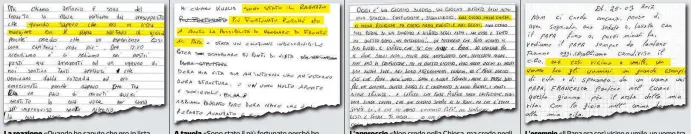  ??  ?? La reazione «Quando ho saputo che ero in lista saltavo di gioia», scrive il detenuto Antonio A tavola «Sono stato il più fortunato perché ho mangiato di fronte al Papa», ricorda Khalid L’approccio «Non credo nella Chiesa, ma credo negli eventi e nei...