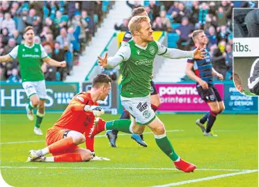  ??  ?? Daryl Horgan celebrates after opening the scoring for Hibs