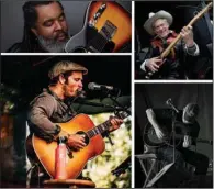 ?? (Special to the Democrat-Gazette) ?? Alvin “Youngblood” Hart (clockwise from top left), Jimbo Mathus, Danny Dozier and Nicholas Edward Williams perform for the Ozark Folk Center’s Country Blues & BBQ on Friday and Saturday in Mountain View.