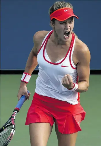  ?? KENA BETANCUR/AFP/ GETTY IMAGES ?? Canada’s Eugenie Bouchard celebrates a point against Alison Riske of United States during their first round match at the U.S. Open on Monday. Bouchard moved on with a 6-4, 6-3 win