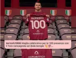  ?? TORINOFC ?? Buongiorno, una maglia glia per le 100 in granata
Alessandro Buongiorno, 24 anni, mostra con orgoglio la maglia lia granata con la quale il club ha voluto celebrare le sue 100 presenze raggiunte tra campionato e Coppa Italia.