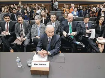  ?? ALEX WONG/GETTY ?? Attorney General Jeff Sessions testifies for hours Tuesday at a House Judiciary Committee hearing in Washington.