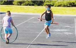  ?? EDUARDO CONTRERAS U-T ?? Lyric Gerber (left) and Rayon Aguilera play during socially distanced break time at Chase Avenue Elementary School in El Cajon in May.