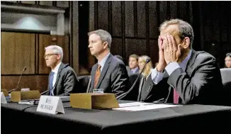  ?? ERIC THAYER / THE NEW YORK TIMES ?? Kent Walker, a senior vice president and general counsel for Google, was among several technology company representa­tives who faced sharp rebukes at a Senate Intelligen­ce Committee hearing into social media influence over the 2016 elections Wednesday...